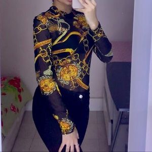 Chain print sheer mesh top